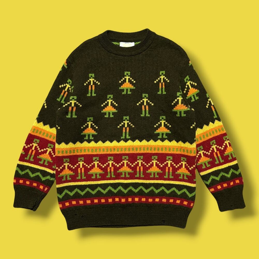 Vintage Benetton Shetland Wool Sweater 90s Made in Italy Geometric Brown 48 M